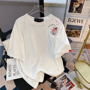 纯棉后包领抖音天猫品质情侣刺绣短袖T恤宽松 TT036-P45图片