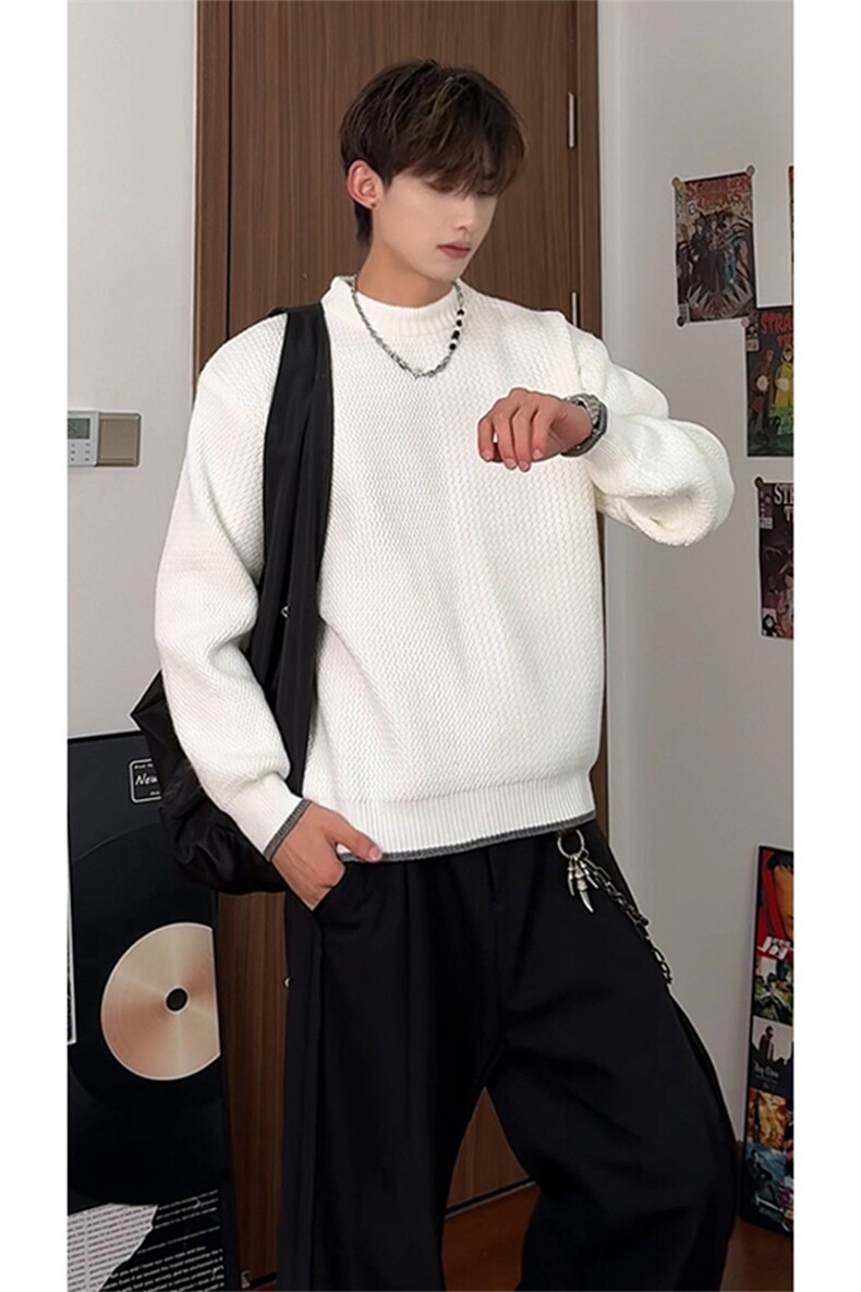 秋季新款圆领毛衣男宽松休闲百搭高级感上衣ZB7093-特价52,男装针织衫/毛衣,电商A007