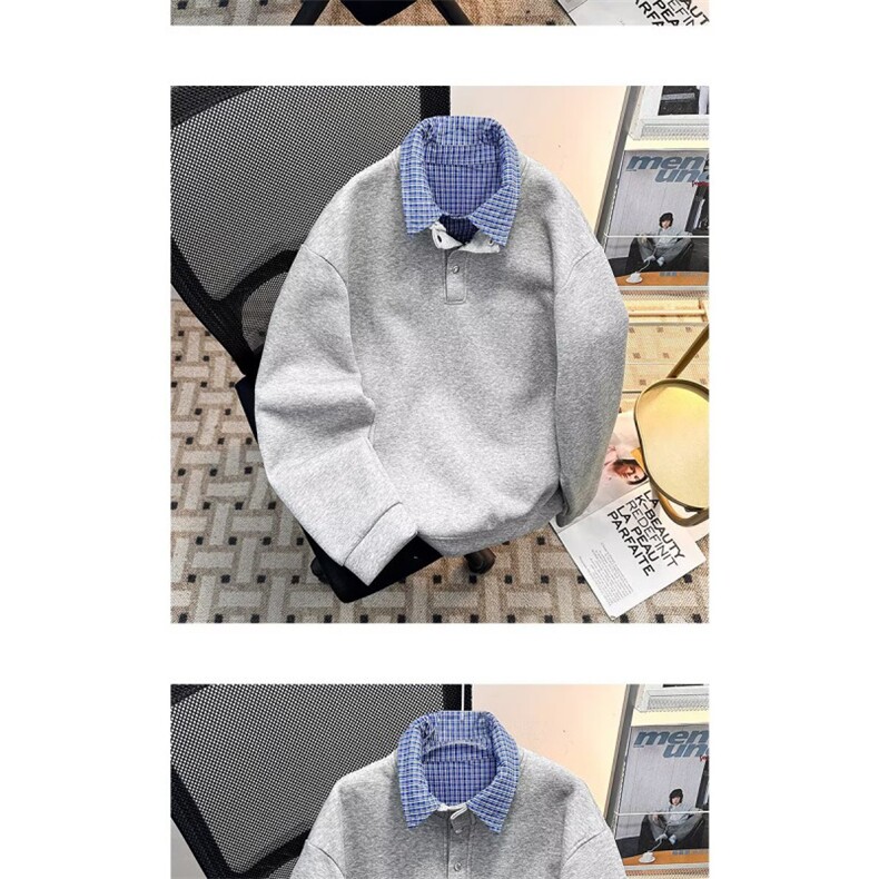 1506/QY0050/P52潮牌港风拼色长袖Polo衫男刺绣宽松半拉链卫衣,男装Polo衫,星座1506