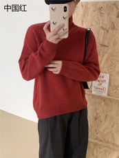 时尚女装高领羊毛衫王菲同款彩点纱上衣显瘦百搭粉色毛衣，女装羊毛衫，牧思羊