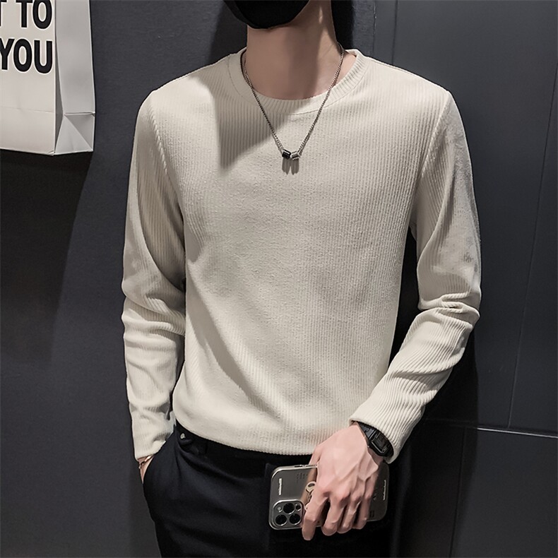 白色2023春装精神小伙修身男士长袖T恤潮款长tee男T079-P35控58,男装T恤,电商A108