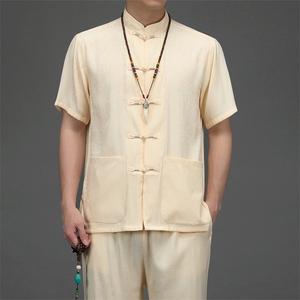 夏季新款男士刺绣风短袖套装中年爸爸装薄款唐装JZ2008-P93图片
