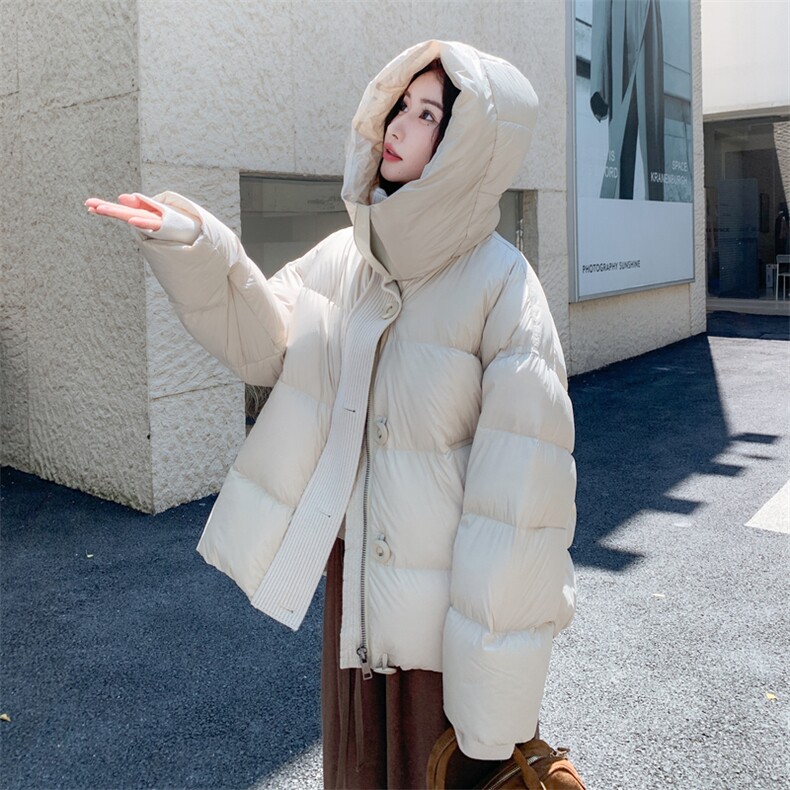 米白色连帽羽绒服外套女冬季2025新款90绒面包服流行爆款气质超火,女装羽绒服,2C273