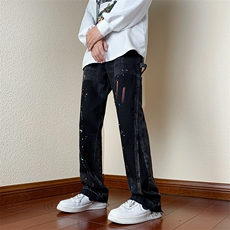 B221美式ins高街小众男女情侣款喷墨修身牛仔裤LK22084-P70控98，男装牛仔裤，电商B221