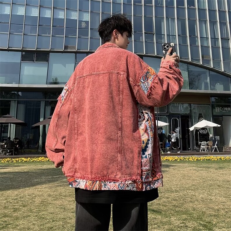 美式高街牛仔外套男韩版潮拼色个性2023秋冬新款ins夹克W5026-P70，男装大码男装，星座412-3