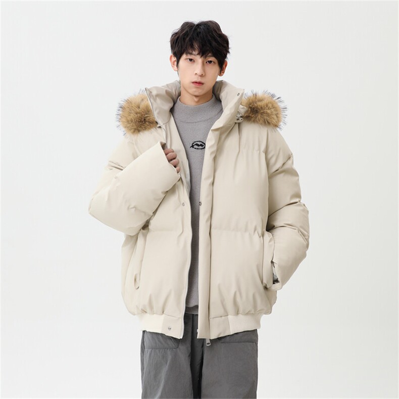 已加白色M-3XL高品质短款皮棉衣立领连帽毛领棉服外套M6710-P88,男装棉衣,星座307A