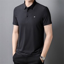 商务休闲条纹短袖T恤男薄款翻领POLO衫夏季中年男士弹力体恤衫潮图片