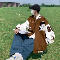 刺绣拼接新款春秋季宽松bf慵懒风男同款时尚情侣棒球服W2062/P55，女装职业装，星座506