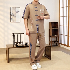 潮风套装男新中式短袖衬衫时尚休闲长裤两件套JZ305-P63，男装T恤，星座310B-3