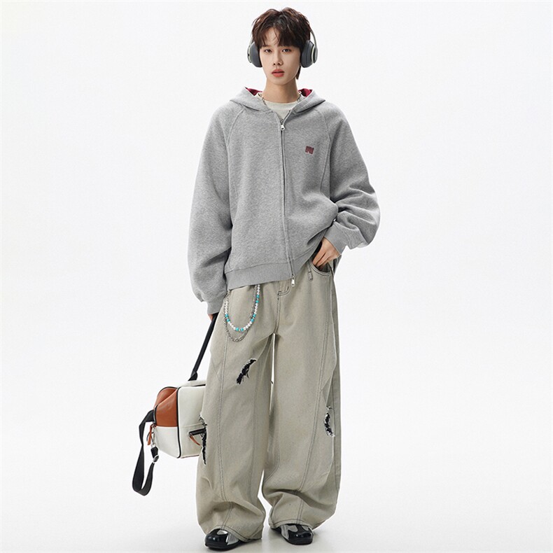 春季新款拼色接头潮流重磅开衫卫衣W632P70,男装卫衣,电商A073