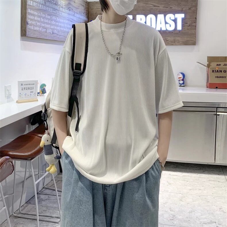 冰丝半高领五分袖男港风潮流宽松百搭休闲垂感透气T814-P24,男装T恤,星座512-2