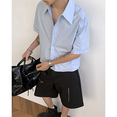夏季薄款纯色短版衬衫男女学生高级感宽松廓形cleanfit男短袖衬衣，男装T恤，星座601-1