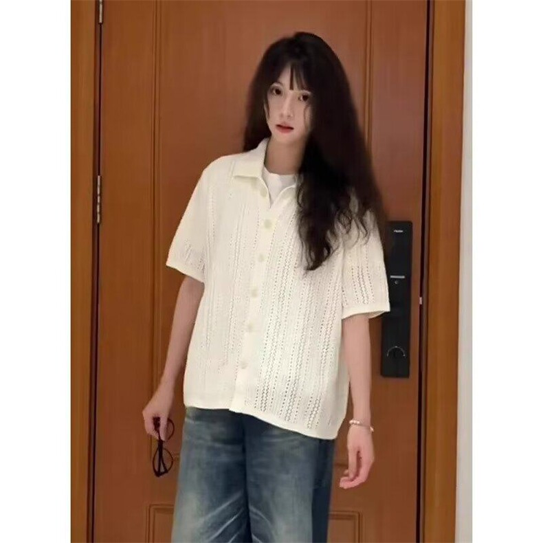 【有货】D502-特P45镂空短袖针织衫男夏季老钱风穿搭衬衫半截袖,男装衬衫,星座603-2