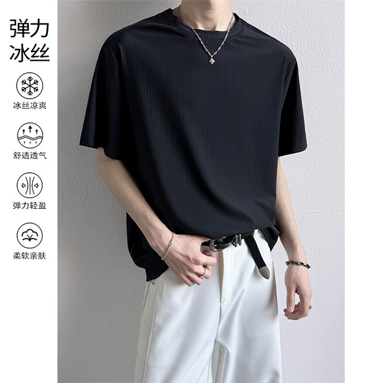 2026夏季新款冰糖格冰丝宽松弹力短袖T恤DT6228特P25建议零售价58,男装T恤,电商A001-1