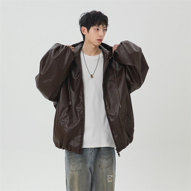 春季新款港风日复古连帽皮衣夹克外套男潮XZ213-JK5000-P88控108,男装夹克,星座213