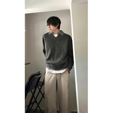 现货高品质假两件翻领毛衣外套宽松针织衫打底衫M8655-特P55，男装针织衫/毛衣，星座1212