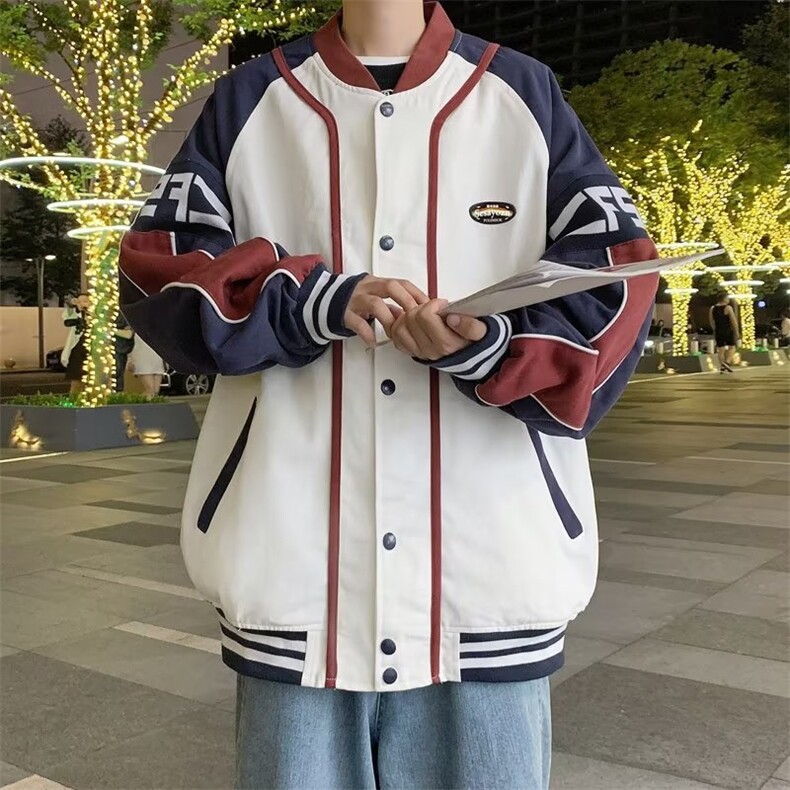 美式拼接棒球服外套女春秋设计感小众复古情侣夹克ins潮HY74-P60,男装夹克,星座1008
