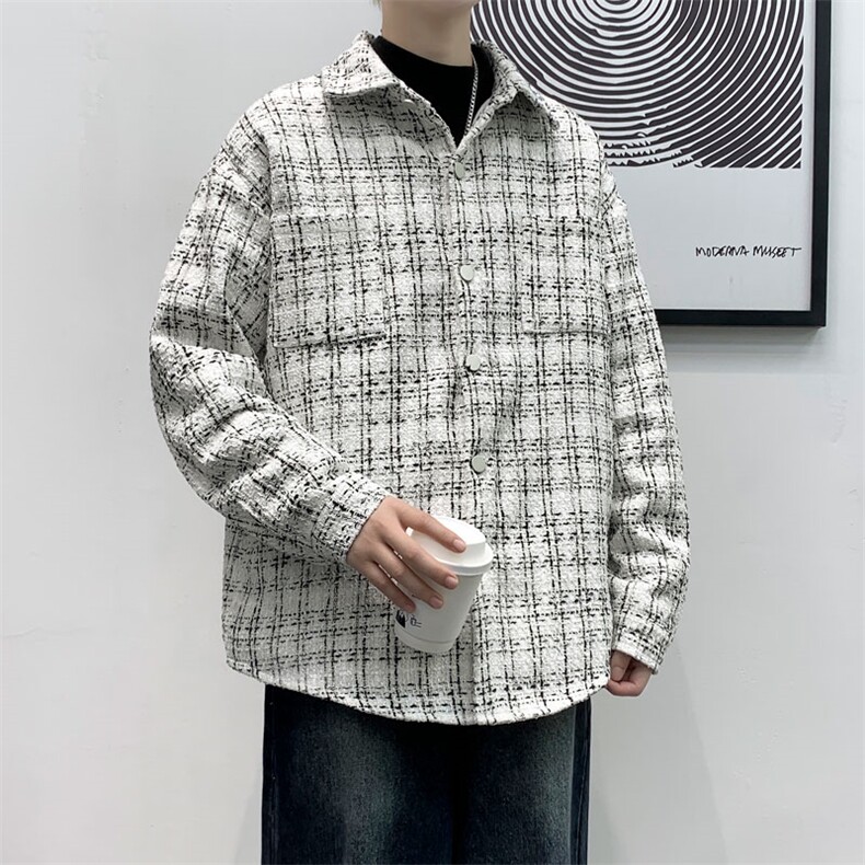 WX025-春秋款P55加绒款P75小香风夹克外套男千鸟格时尚潮流,男装夹克,电商A320A