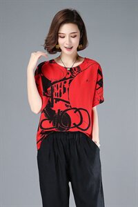 2022夏新款纯T恤个性图案连肩袖圆领时尚大码宽松显瘦体恤上衣女图片