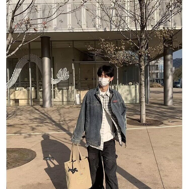 秋季新款水洗做旧牛仔外套男女中性vintage立领夹克潮流百搭上衣,男装工装外套,星座1210-1