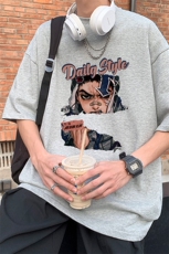 夏季纯棉港风宽松大码休闲落肩圆领短袖T恤上衣XZ310B-T907-P20，男装T恤，星座313B-2