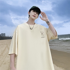 潮流美式宽松质感落肩纯棉印花短袖男T2030，男装T恤，星座610B-1