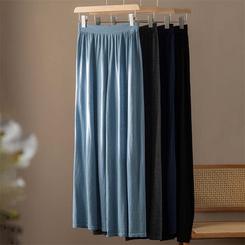 2025秋冬新款女羊绒衫100%纯山羊绒通勤直筒简约羊绒裤松紧腰长裤，女装休闲裤，品秋羊绒