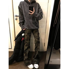 美式迷彩微喇牛仔裤男春秋新款高街修身显瘦喇叭长裤LD7522-p58，男装牛仔裤，星座1008