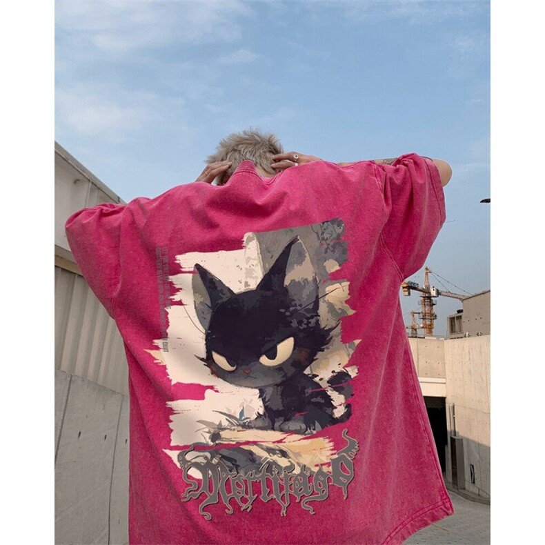 潮牌宽松短袖t恤蜡染美式复古高街水洗做旧517A-2-SX301-P38，男装T恤，星座517A-2