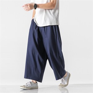 大码风亚麻哈伦休闲裤棉麻透气宽松直筒阔腿灯笼裤K142/P75,男装休闲裤,钱塘713