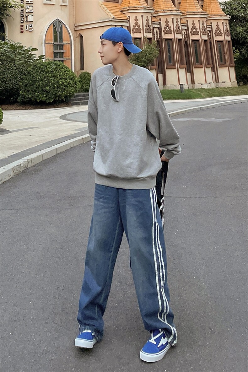 B221美式ins高街小众宽松三条杠运动牛仔裤LK23130-P60控78,男装牛仔裤,电商B221