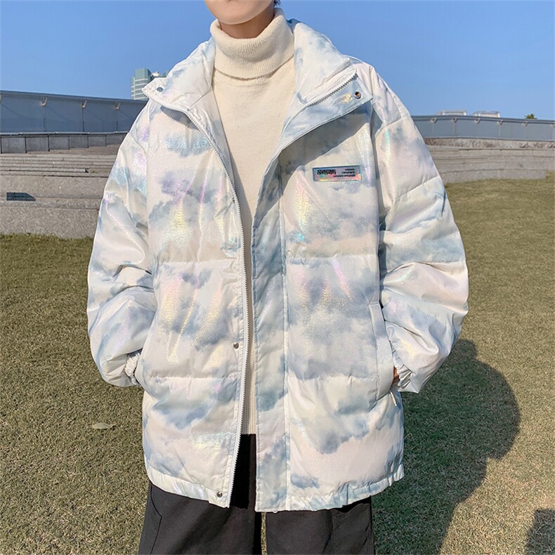 冬季扎染潮牌立领贴标面包服港风ins宽松潮流保暖外套W6264-P90,男装棉衣,星座512-2