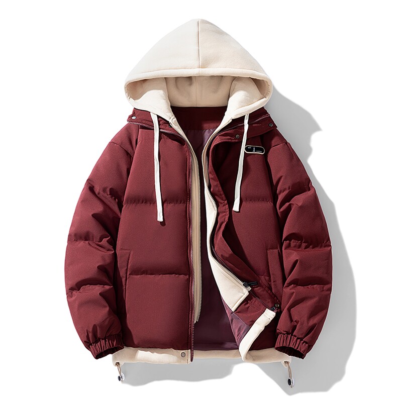 现货抖音得物二开三防加厚假两件拼接连帽棉衣冬季棉服LL9999，男装棉衣，电商A486