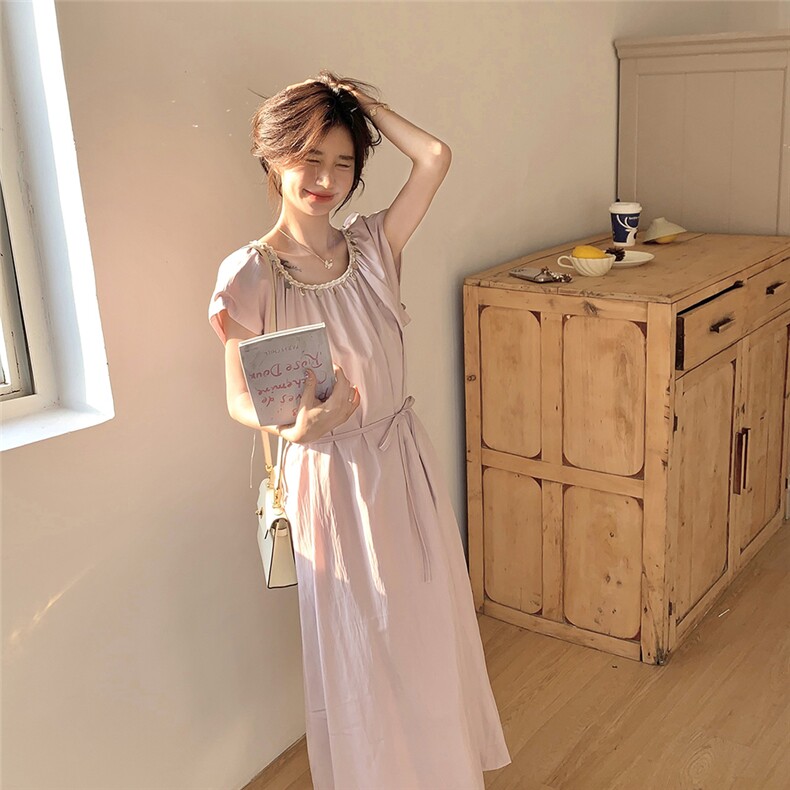 小香风粉色收腰露背连衣裙女2025夏季新款流行爆款绝美减龄长裙子,女装连衣裙,慧尚2-185