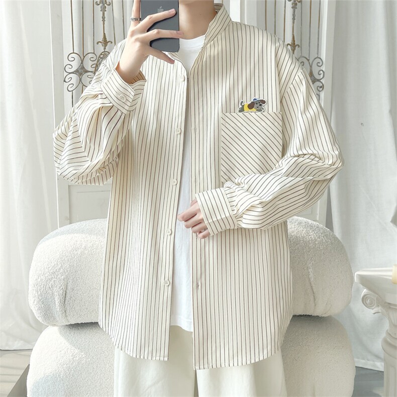 浅蓝色长袖衬衫男生2025年春季青少年大码腊肠狗刺绣长袖衬衣外套,男装衬衫,电商A022