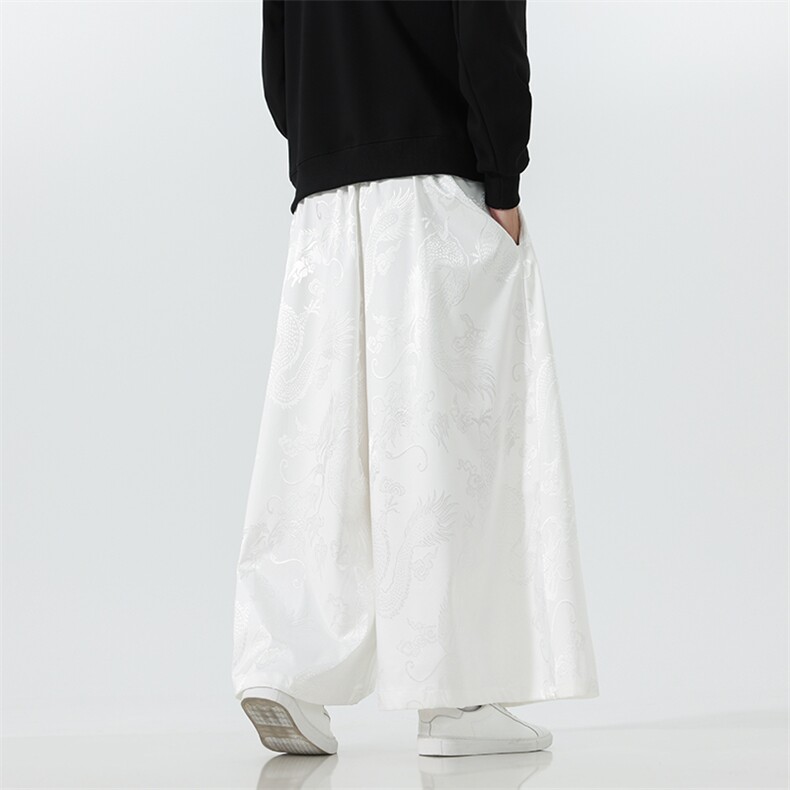 2025秋冬新中式马面裤汉服龙纹阔腿裤K375加厚P65-常规P55,男装民族服装,电商A057B
