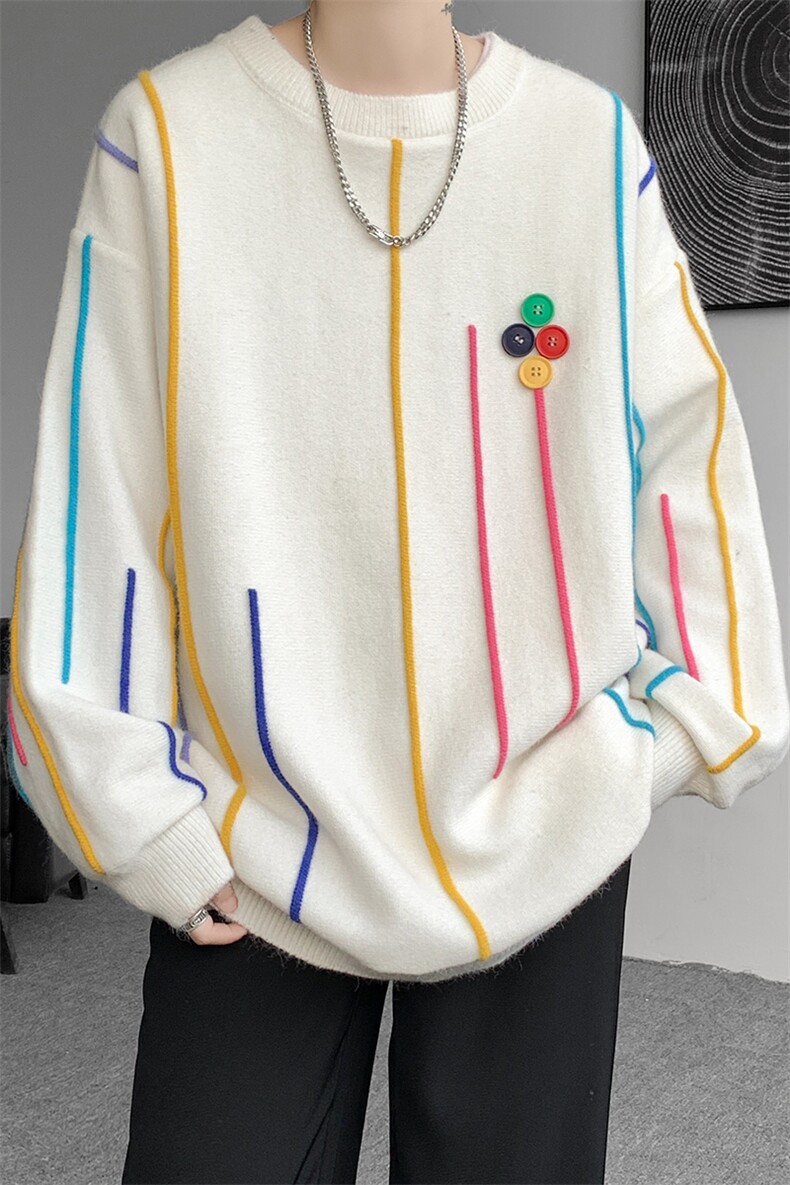 8XL-M特大码冬季慵懒?宽松感拼色流苏软糯羊针织毛衣MY1203P65,男装针织衫/毛衣,电商D206-1
