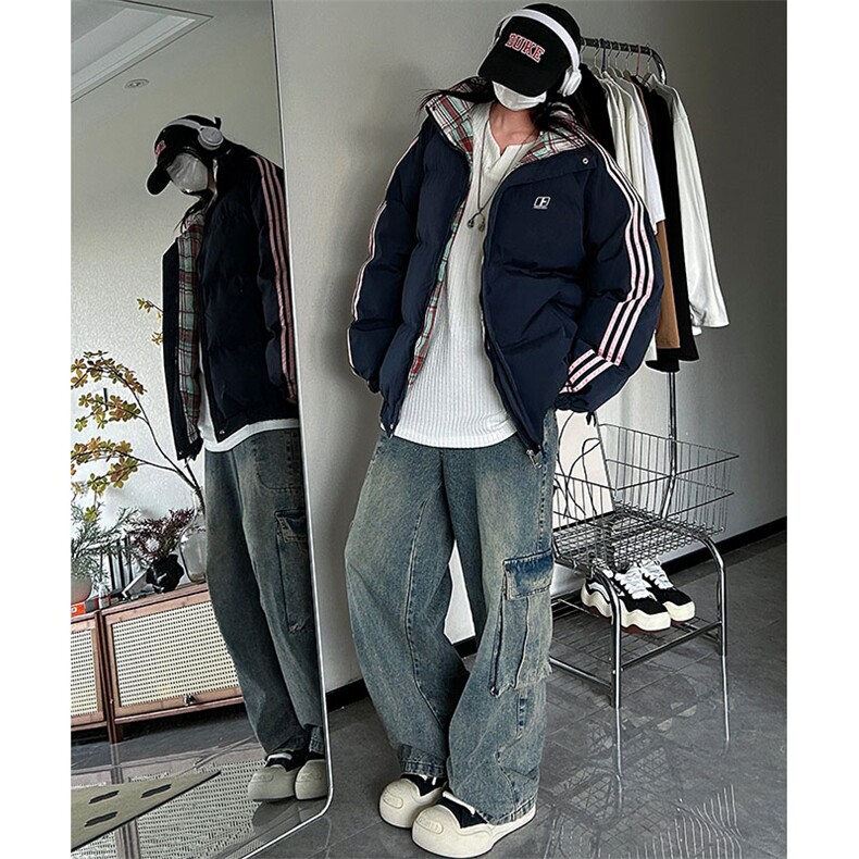 现货假两件格子羽绒棉衣抖音得物二开冬季棉服加厚外套BMY205,男装棉衣,电商A486