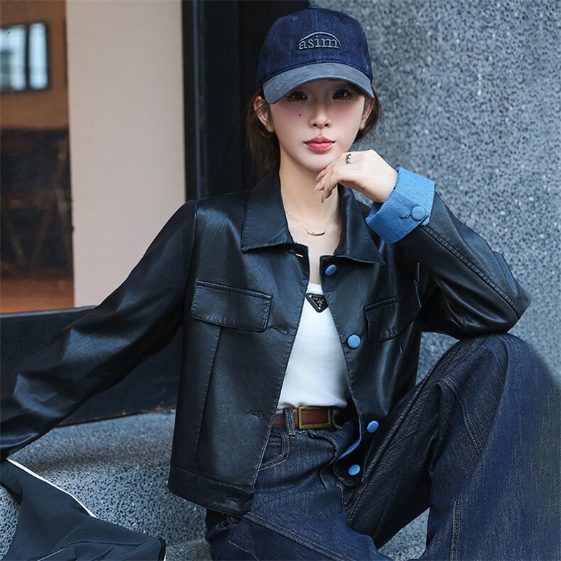 黑色短款皮衣外套2024年春秋新款早秋高级感小个子皮夹克上衣女装,女装皮衣,潮流依族