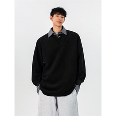 华夫格假两件宽松长袖cityboy复古日系格纹拼接POLO衫HY713TP48，男装Polo衫，电商A102B