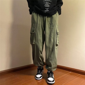 多口袋大码潮牌痞帅束脚工装裤子男款宽松休闲长裤-KZ31-p40图片