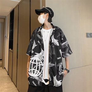 港风印花短袖衬衫男夏潮流薄款外套设计感M326-P30图片