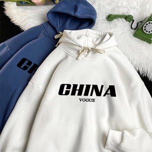 WY2001-P35 加绒款-P40 纯棉连帽卫衣男大码运动帽衫宽松薄图片