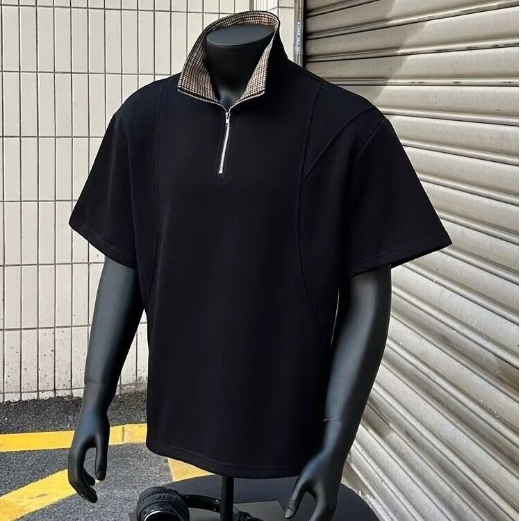 【有货】DT2506-P40千鸟格拼接短袖polo衫男夏季老钱风重磅半袖t,男装Polo衫,星座603-2