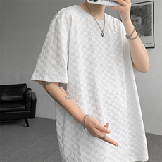 8XL-M特大码短袖男夏季港风棋盘格子T恤冰丝半截五分袖DX323P35，男装T恤，电商D206-1