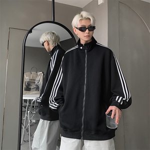 ！美式开衫卫衣秋季新款织带立领情侣装外套男7868-P78图片