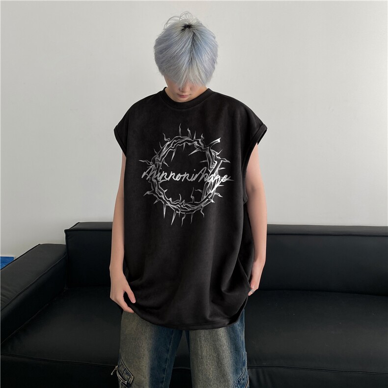 夏季新款抖音直播高品质麂皮绒印花宽松背心bxjp363-特批19控38,男装背心/马甲,星座605(原A050)