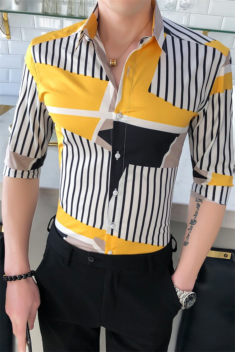 233-P552025新款潮流条纹衬衫男士中袖韩版衬衣上衣,男装衬衫,星座312A-5