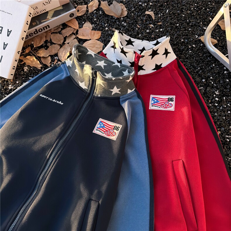 GC0972-P52开衫长袖卫衣男女春秋撞色拼接设计感宽松休闲百搭外套图片