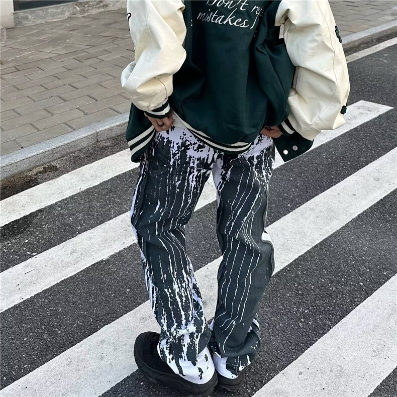 潮流拉链时尚都市牛仔裤流行日系慵懒长裤刺绣泼墨NB27P65,男装牛仔裤,星座1116-2